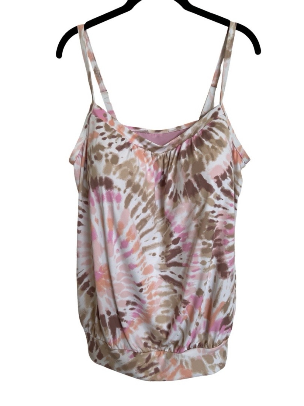 Lands End White Burst Tie Dye Blouson Banded Bottom Tankini Swim Top SZ 18